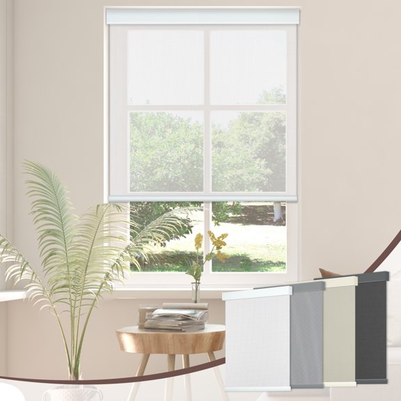Allesin zen Free-Stop Cordless Solar Roller Shades for Windows, 5% Openness, White, 31"W x 72"H