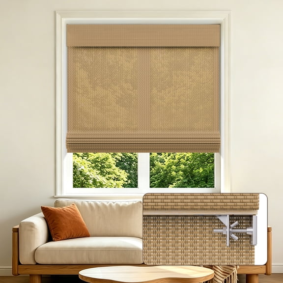 Allesin zen No Drill Cordless Bamboo Roman Shade, 30.5"W x 64"H, Brown