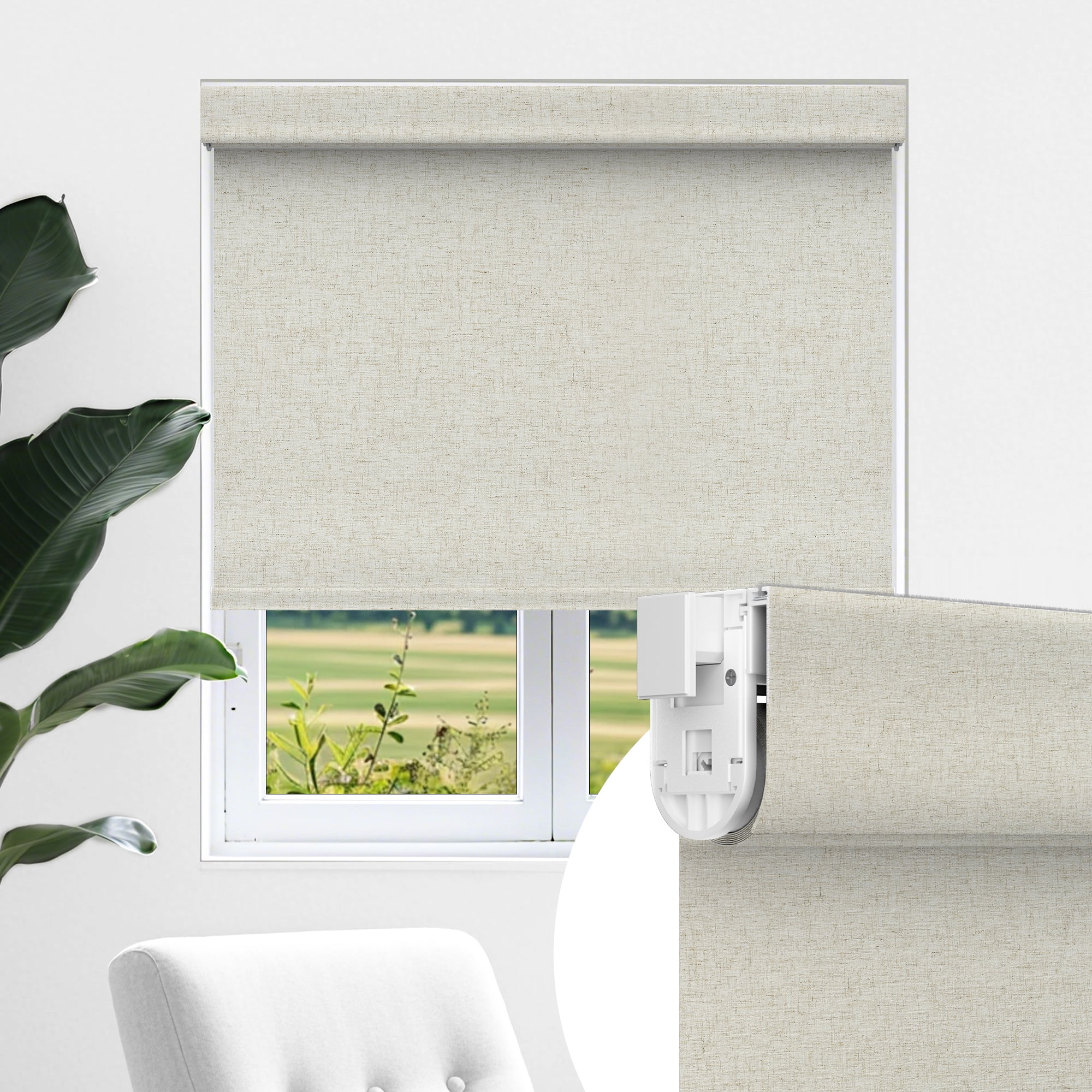 Allesin zen No Drill No Tools Blackout Roller Shades for Windows, 100% Blackout Linen Fabric,( Linen,46x48)