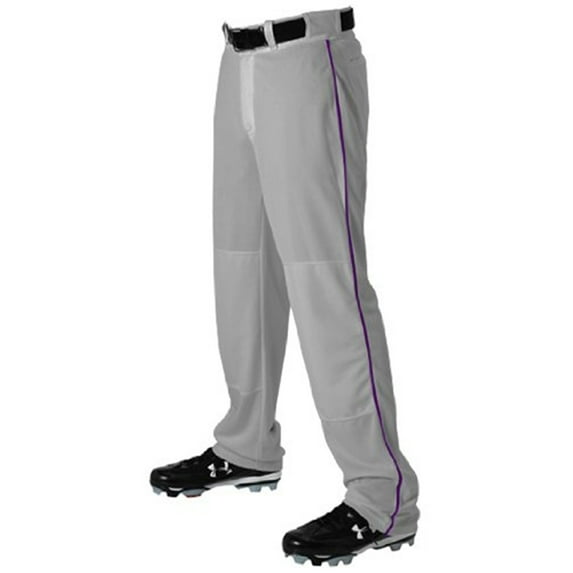 alleson ahtletic boys youth baseball pants with braid, grey/purple, large