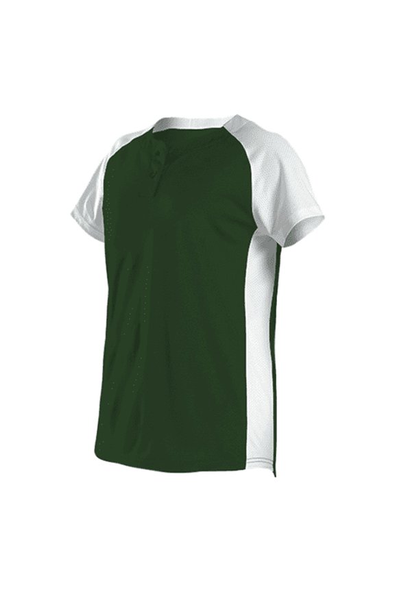 522PDW Women's Two Button Fastpitch Jersey - Forest White