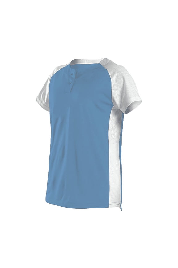 522PDW Women's Two Button Fastpitch Jersey - Sky Blue White