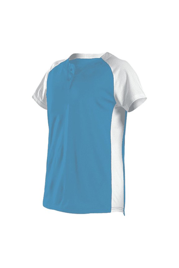 522PDW Women's Two Button Fastpitch Jersey - Sky Blue White
