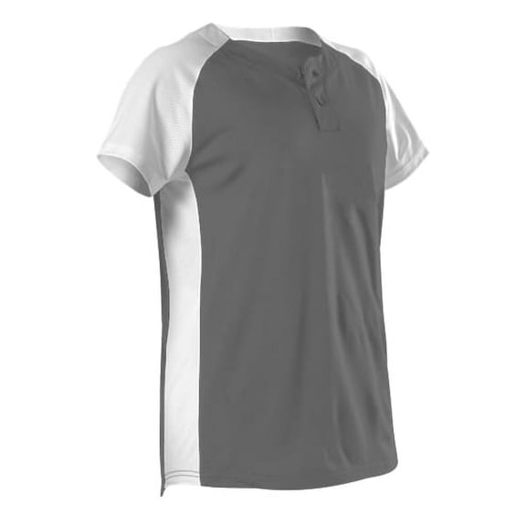 Alleson Athletic 522PDW Womens Two Button Fastpitch Jersey-Charcoal Solid/ White-L