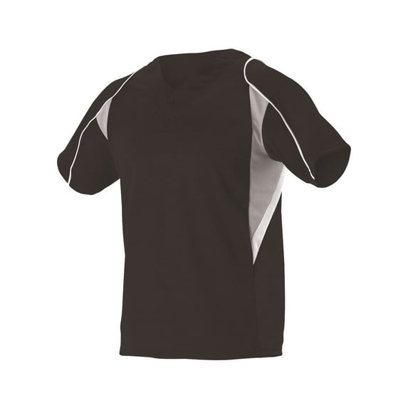 Two Button Henley Baseball Jersey - Black/ Grey/ White