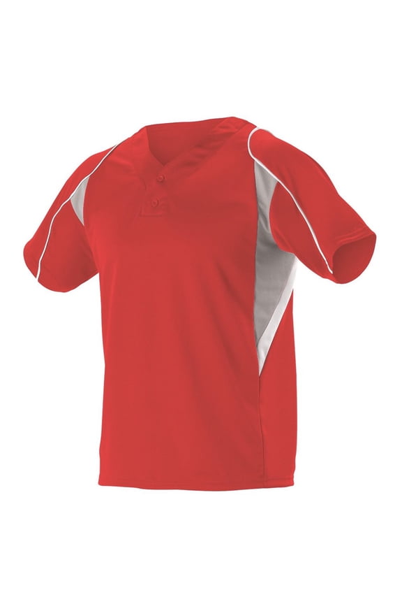 529 Adult 2 Button Henley Baseball Jersey - Scarlet Gray White