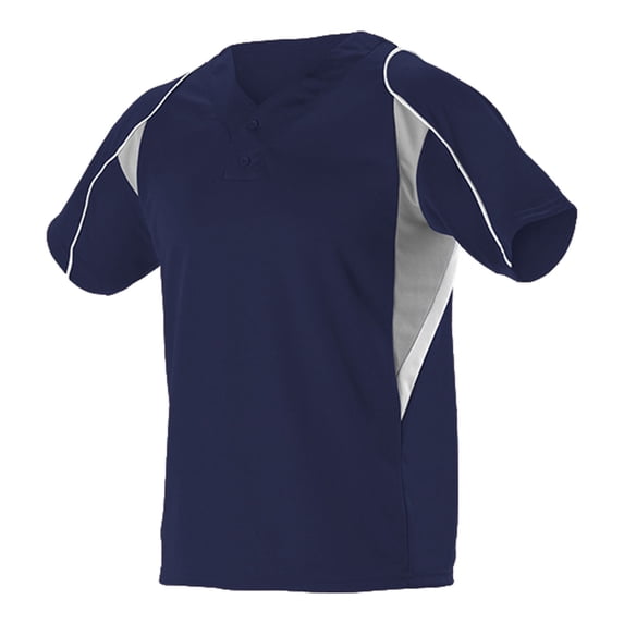 Alleson Athletic 529Y Youth 2 Button Henley Baseball Jersey-Navy/ Grey/ White-L