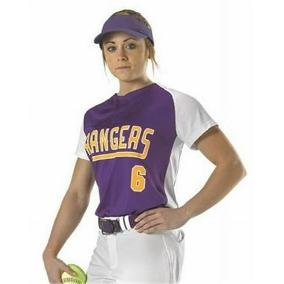 Alleson Athletic B32785545 Girls Two Button Fastpitch Jersey, Forest & White - Large