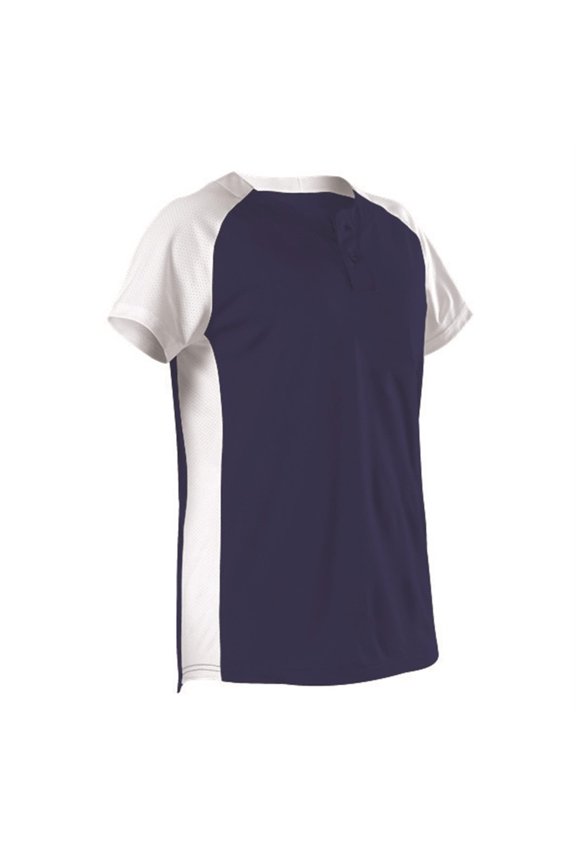 B32785654 Girls Two Button Fastpitch Jersey, Navy & White - Medium