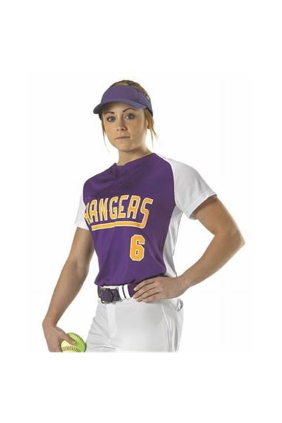 B32785663 Girls Two Button Fastpitch Jersey, Orange & White - Small