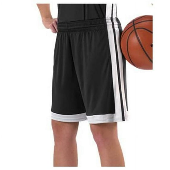 Alleson Athletic B35185004 Womens Single Ply Basketball Shorts, White & Black - Medium