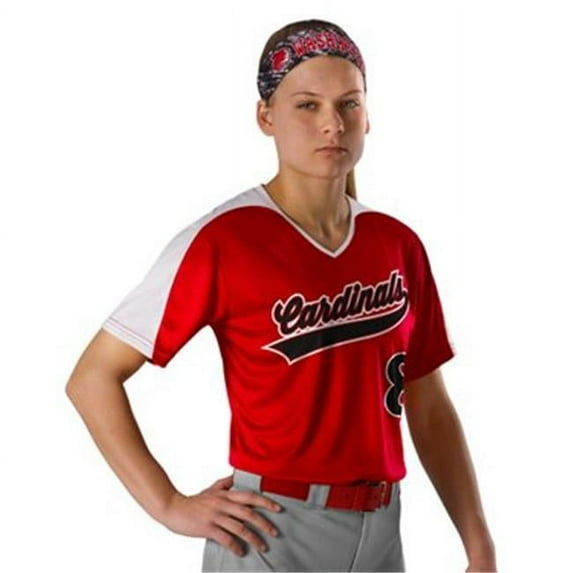 Alleson Athletic B36685543 Girls V-Neck Fastpitch Jersey, Forest & White - Small