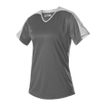 thumbnail image 1 of Girls V Neck Fastpitch Jersey - Charcoal Solid/ White S, 1 of 8