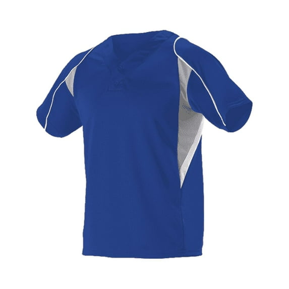 Alleson Youth 2 Button Short Sleeve Baseball Jersey ROYAL | GRAY | WHITE SM