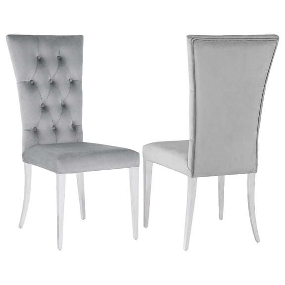 Allessandra Grey Tufted Back Armless Side Chairs (Set of 2) - Modern Fabric Dining Room Chairs with Polished Chrome Legs, 41.5" H x 20" W, Sophisticated Upholstery for Contemporary Spaces
