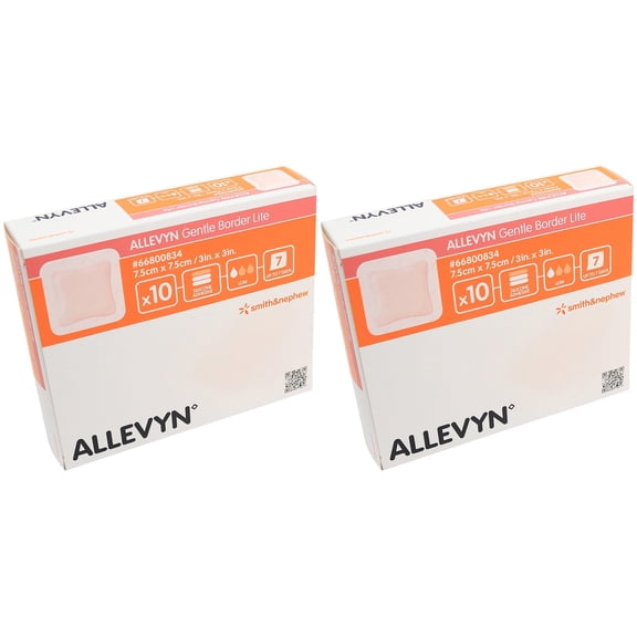 Allevyn Gentle Border Lite Foam Dressing 3" X 3" - Box of 10 - 2 Boxes