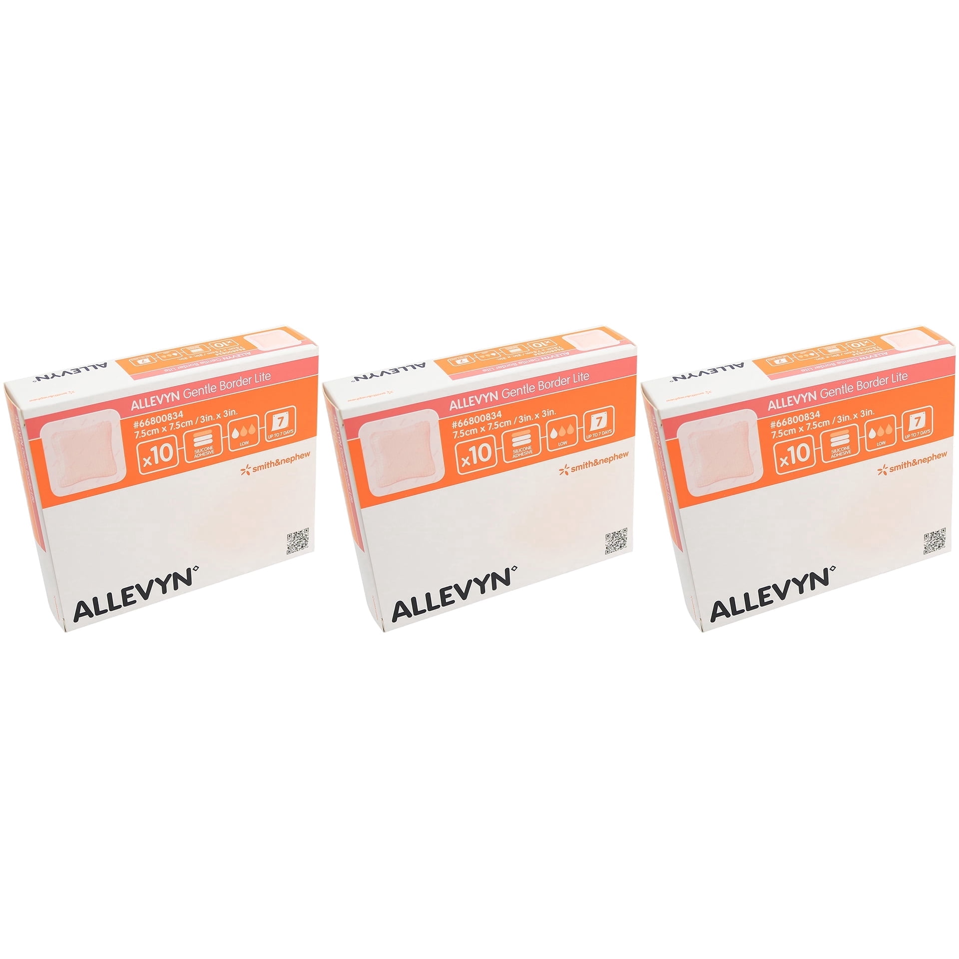 Allevyn Gentle Border Lite Foam Dressing 3" X 3" - Box of 10 - 3 Boxes