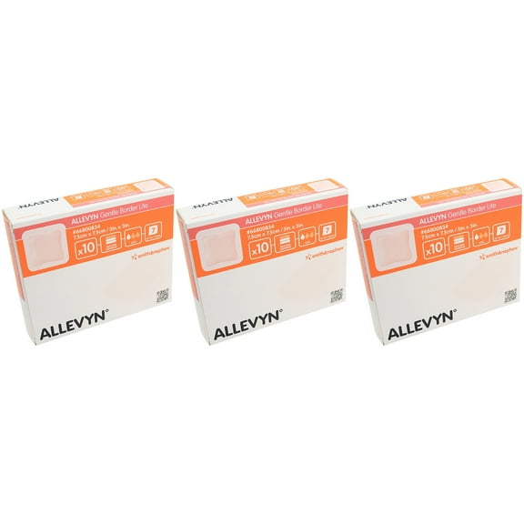 Allevyn Gentle Border Lite Foam Dressing 3" X 3" - Box of 10 - 3 Boxes