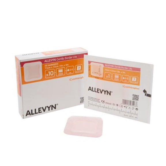 Allevyn Gentle Border Lite Thin Silicone Foam Dressing, 3 Inches x 3 Inches, Sterile, 10 Count