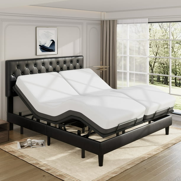 Allewie Basic Split King Size Adjustable Bed Base Frame with Motor 1.0 Independent Head Foot Incline Wireless Remote Control
