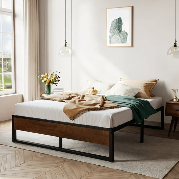 Allewie Black Queen Size 14 Inch Metal Platform Bed Frame, Non-Headboard, Mattress Foundation with Metal Slat Support