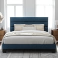 thumbnail image 1 of Allewie Cal King Size Platform Bed Frame with Velvet Upholstered Headboard, No Box Spring Needed, Navy Blue, 1 of 7