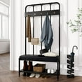 thumbnail image 1 of Allewie Coat Rack Shoe Bench, Freestanding Hall Tree, Entryway Bench with Storage Shelves, Upholstered Sponge-Padded Seat, Black, 1 of 7