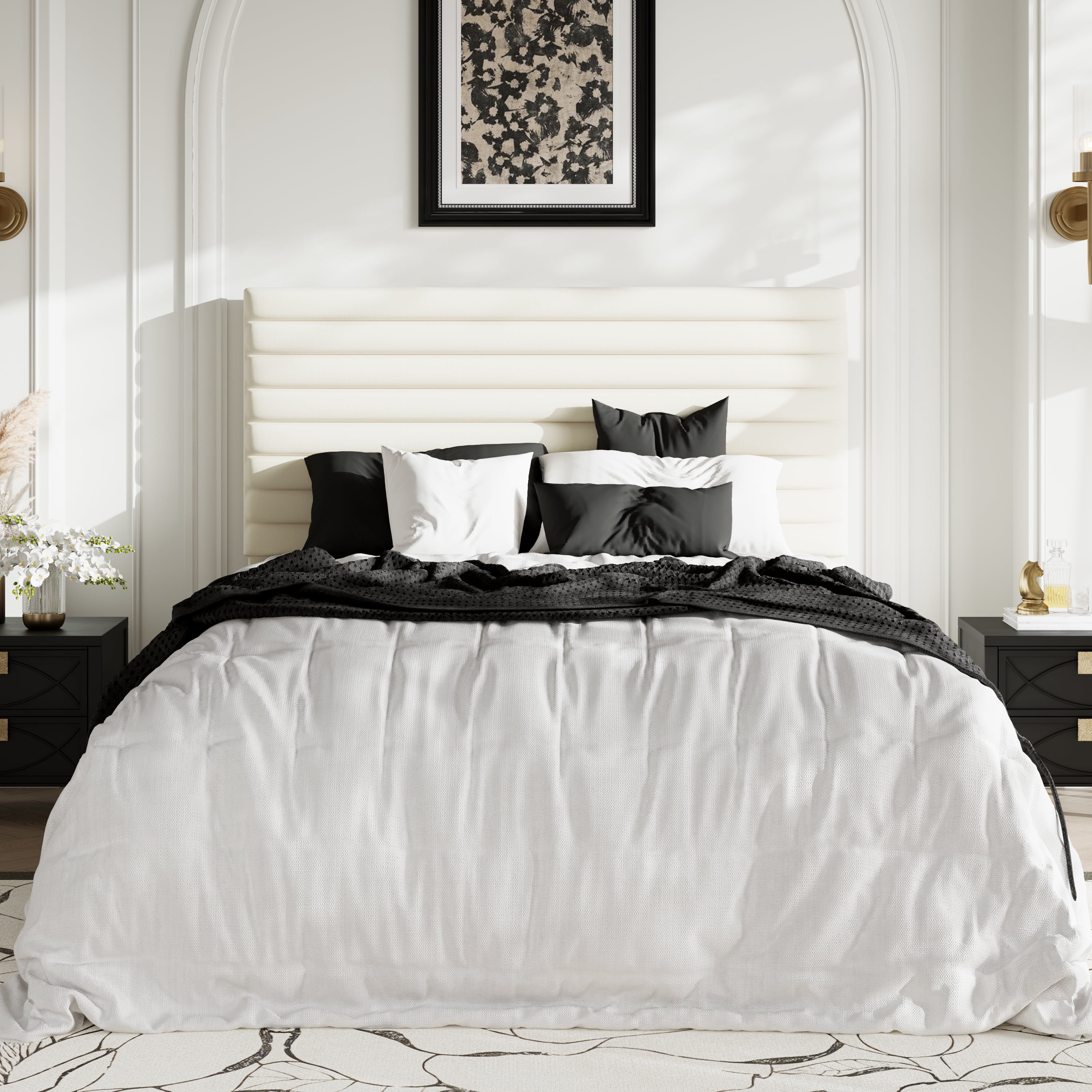 Allewie Full Size Adjustable Headboard Bed Frame with 7.9'' Underbed Storage, No Box Spring Needed, Cream White