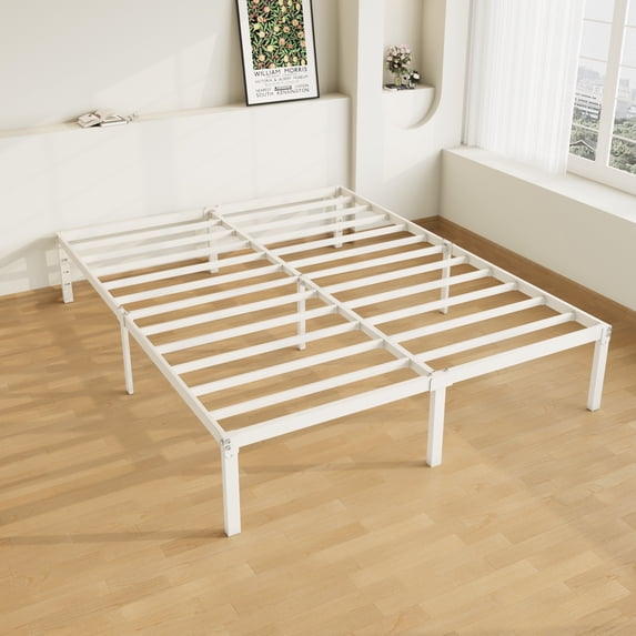 Allewie Full Size Bed Frame, 14 inch Metal Platform Beds with Storage Space, No Box Spring Needed and Easy Assembly, White