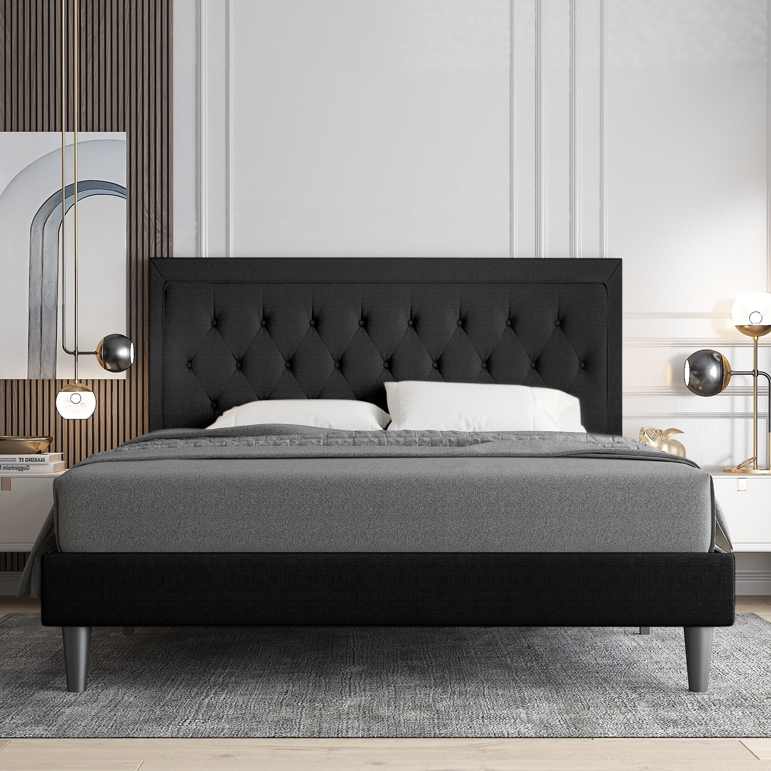 Allewie Full Size Upholstery Bed Frame for Adults with Mattress Slats ...