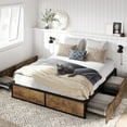 thumbnail image 1 of Allewie Full Size Heavy Duty Metal Platform Bed Frame with 4 Large Storage Drawers, Strong Metal Slats, Brown, 1 of 8