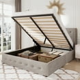 thumbnail image 1 of Allewie Full Size Lift Up Platform Storage Bed Frame with Button Tufted Wingback Headboard, Light Beige, 1 of 10