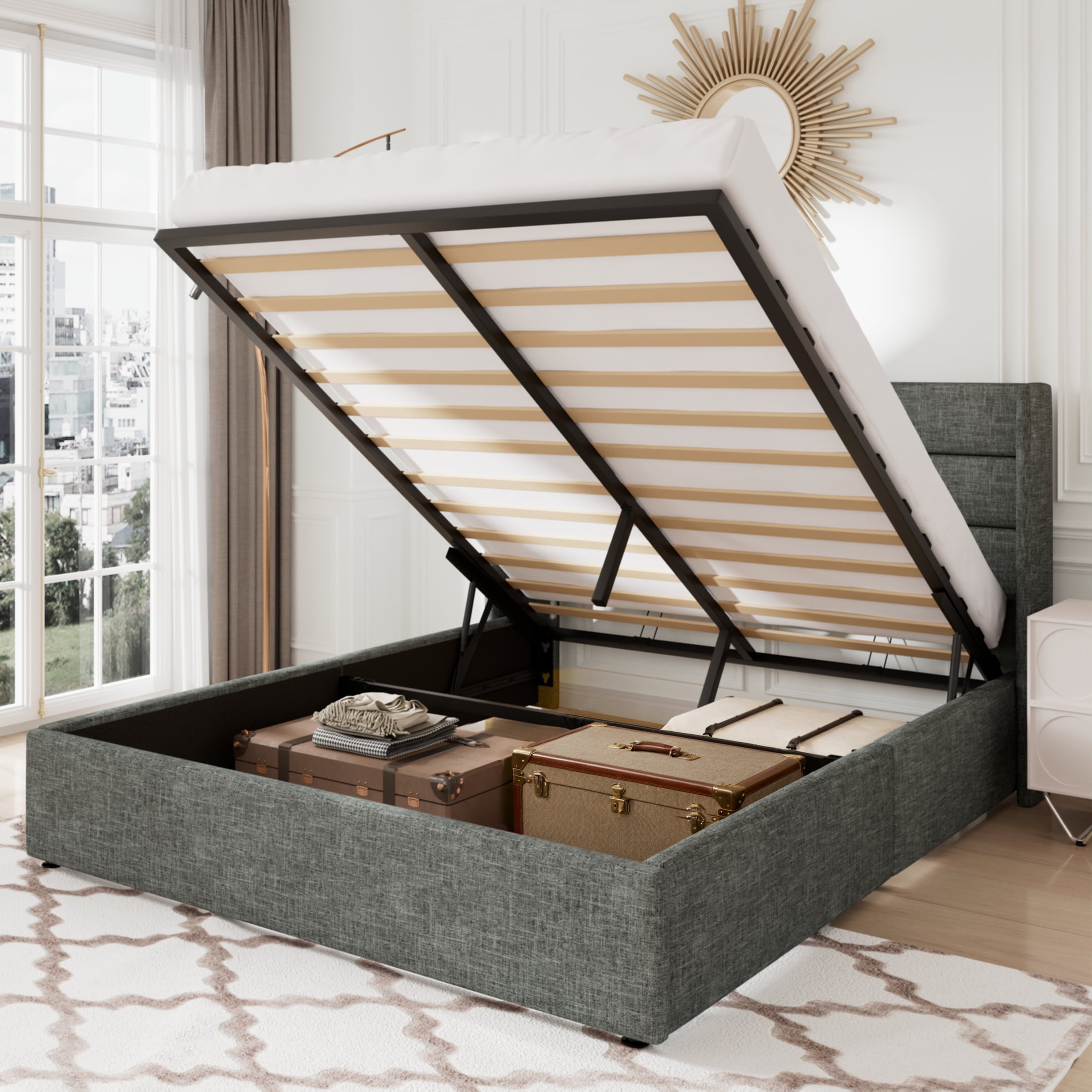 Allewie Queen Size Upholstered Wooden Platform Bed Frame