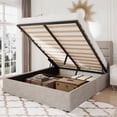 thumbnail image 1 of Allewie Full Size Lift Up Platfrom Storage Bed Frame with Channel Wingback Headboard, Light Beige, 1 of 12