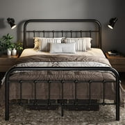 Allewie Full Size Metal Platform Bed Frame with Victorian Style Wrought Iron-Art Headboard/Footboard, Black