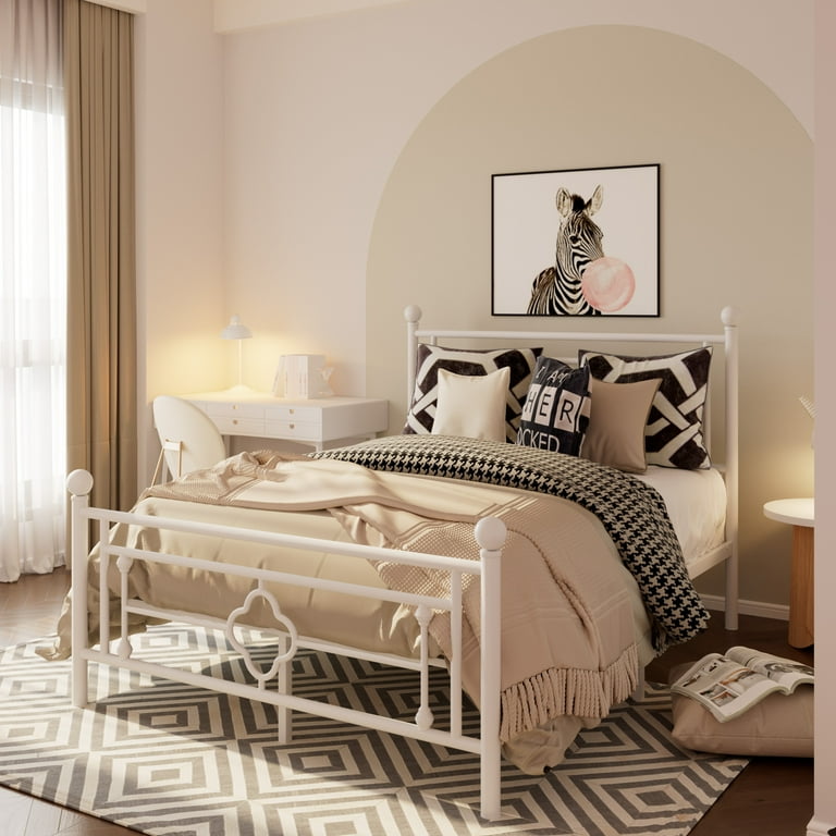 Full size white metal bed deals