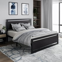 Allewie Full Size Metal Platform Bed Frame with Wooden Headboard&Footboard, Black