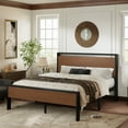 thumbnail image 1 of Allewie Full Size Bed Frame, Heavy Duty Metal Platform Bed with Wooden Industrial Headboard & Footboard, No Box Spring Needed, Walnut, 1 of 10