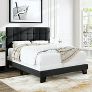 Allewie Full Size Panel Platform Bed Frame with Adjustable High Upholstered Headboard, Dark Gray
