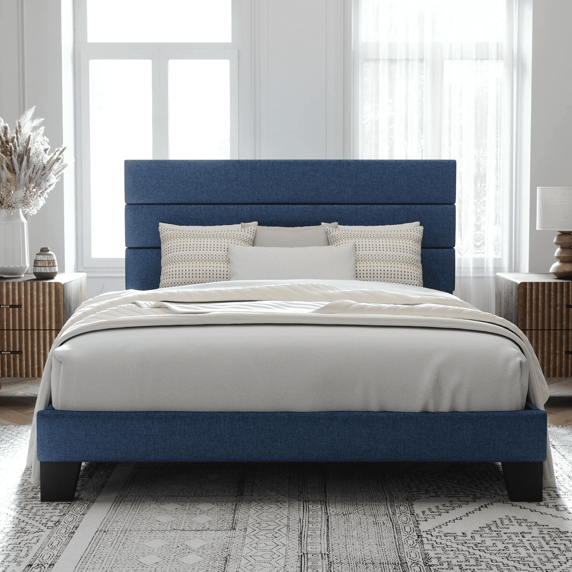 A&Yページ Allewie Queen Size Platform Bed Frame with Fabric Headboard