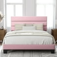thumbnail image 1 of Allewie Full Size Platform Bed Frame with Velvet Upholstered Headboard, No Box Spring Needed, Pink, 1 of 8