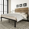 thumbnail image 1 of Allewie Full Size Rustic Country Style Wooden Headboard Metal Platform Bed with Strong Metal Slats, Light Brown, 1 of 8