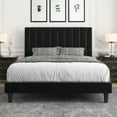 thumbnail image 1 of Allewie Full Size Velvet Upholstered Bed Frame with Vertical Channel Tufted Headboard, Black, 1 of 10