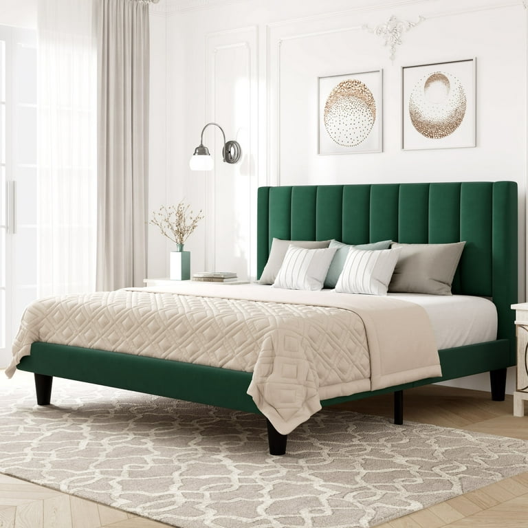 Allewie Full Size Velvet Upholstered Bed Frame with Vertical