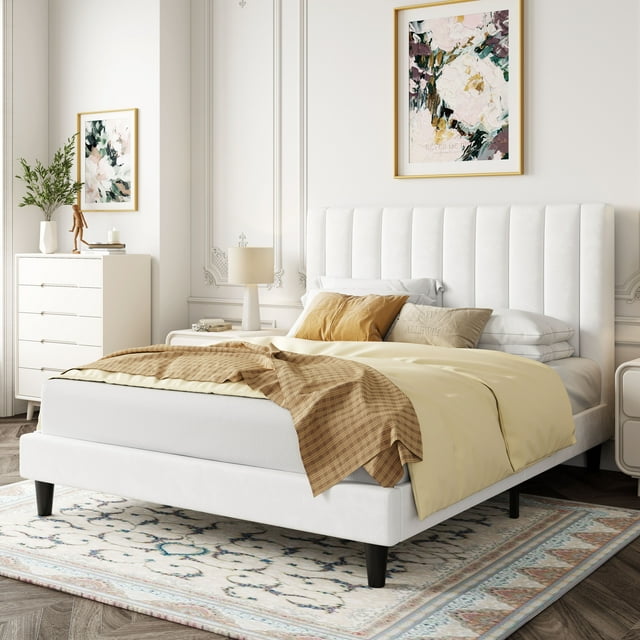 Allewie Full Size Velvet Upholstered Bed Frame with Vertical Channel