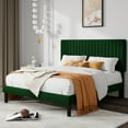 thumbnail image 1 of Allewie Full Size Velvet Upholstered Platform Bed Frame with Adjustable Vertical Channel Tufted Headboard, Green, 1 of 11