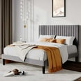 thumbnail image 1 of Allewie Full Size Velvet Upholstered Platform Bed Frame with Adjustable Vertical Channel Tufted Headboard, Grey, 1 of 8