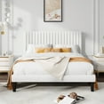 thumbnail image 1 of Allewie Full Size Velvet Upholstered Platform Bed Frame with Adjustable Vertical Channel Tufted Headboard, White, 1 of 12
