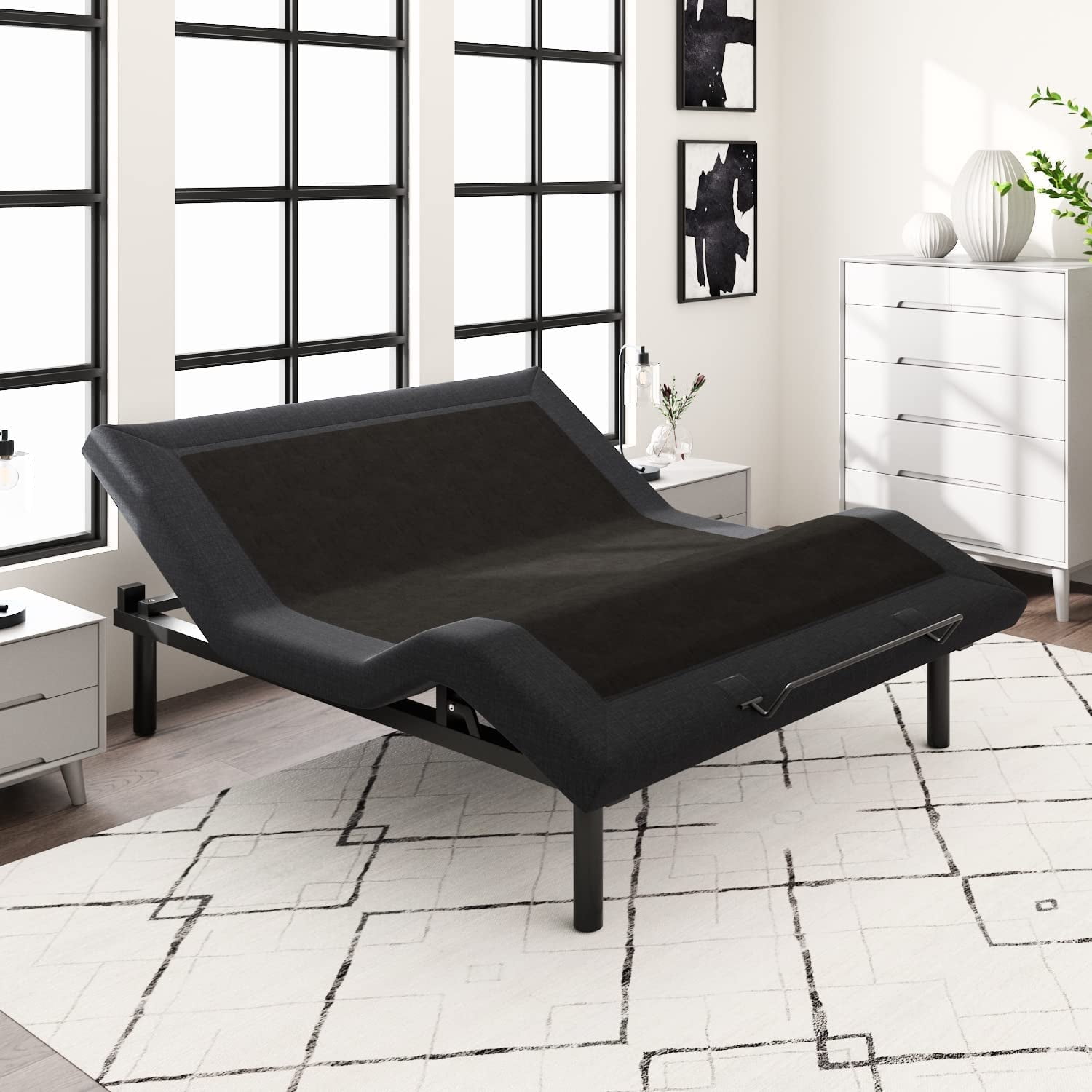 Allewie Upholstered King Size Adjustable Bed Base Frame with Upgraded Motor 2.0 Independent Head Foot Incline Wireless Remote Control Shop Black Friday Deals for 2024 Walmart