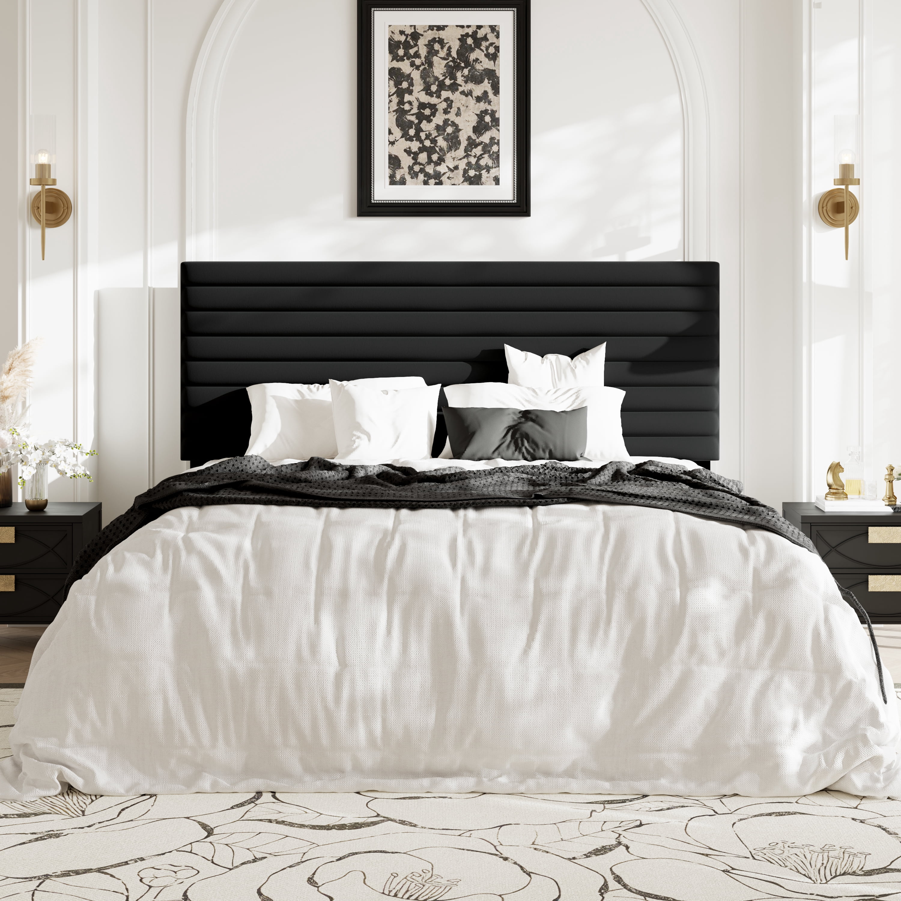 Allewie King Size Adjustable Headboard Bed Frame with 7.9'' Underbed Storage, No Box Spring Needed, Black